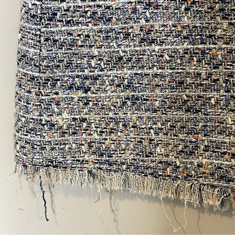 J. Crew Womens Multicolor Tweed Fringed Raw Hem Mini Skirt SIze 10 Back Zip - Picture 4 of 11